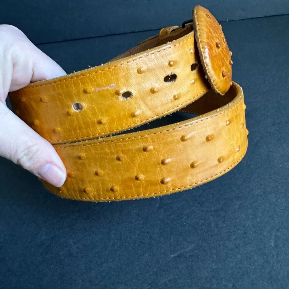 Ostrich Skin Leather Belt Gran Lider Exotic Full Quill Buttercup Western Mens 36